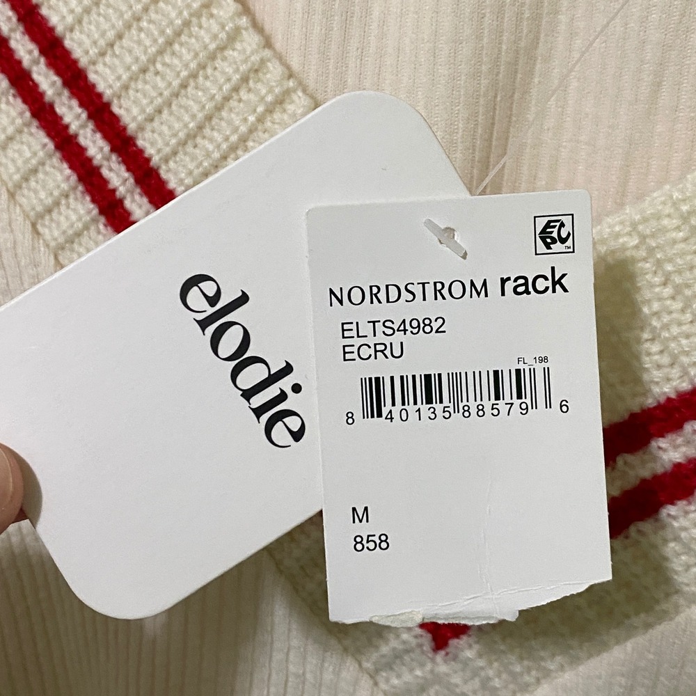 Tennis Core Crop Varsity V-Neck Sweater M Cream Red Stripes Preppy Collegiate - Picture 7 of 8